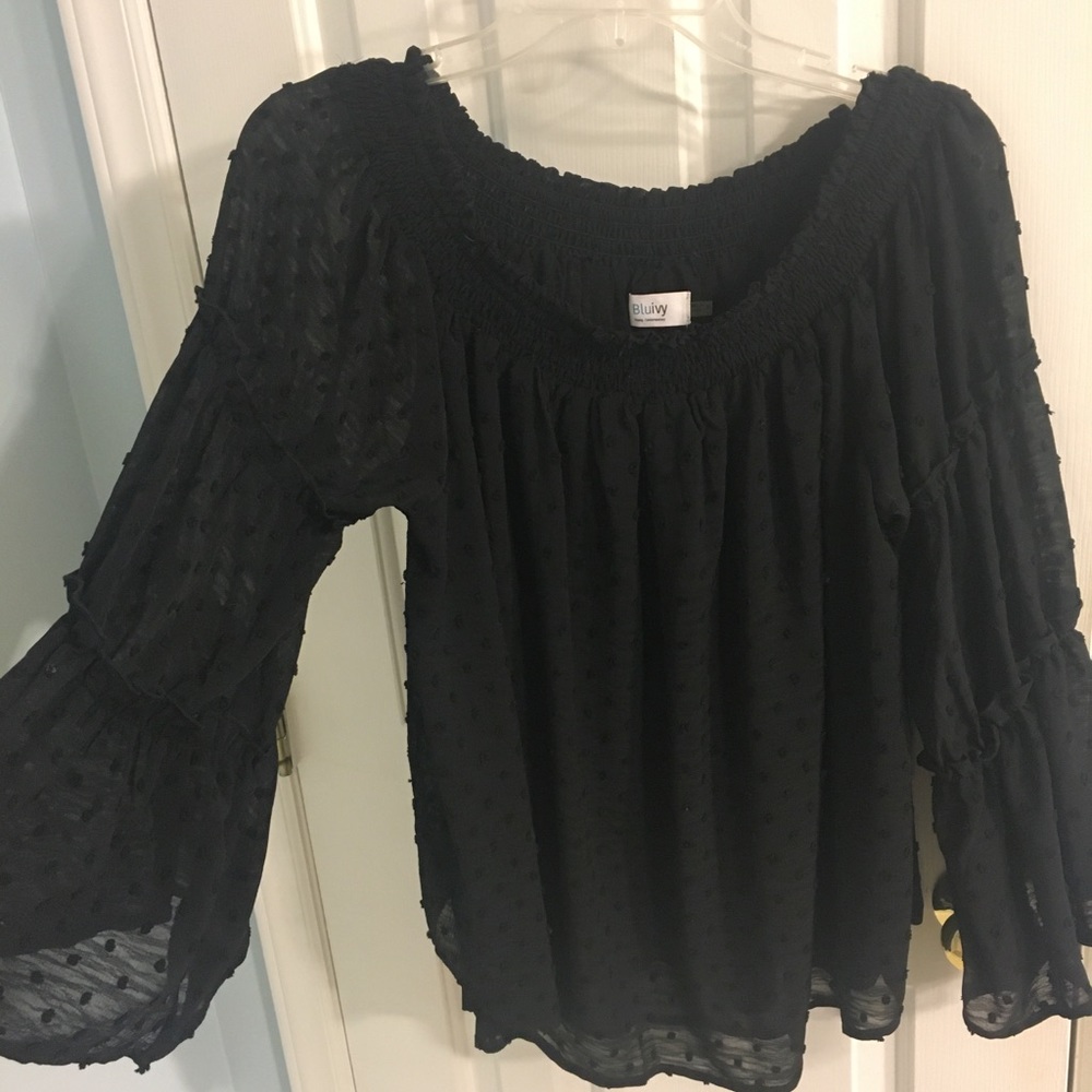 Cold shoulder black eyelet blouse